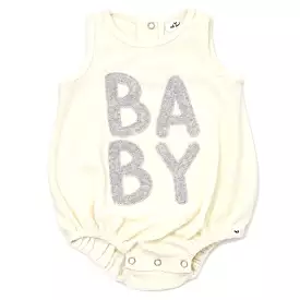 oh baby! Cotton Terry Bubble - Stacked BABY Gray Applique - Cream