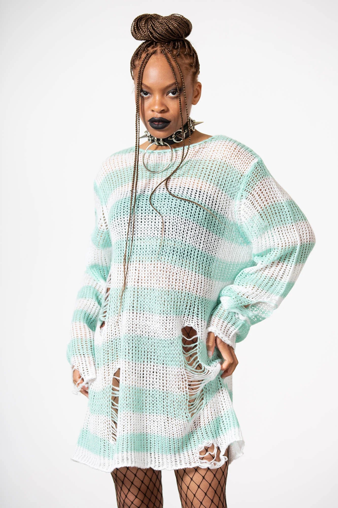 Peppermint Knit Sweater-mint/wt