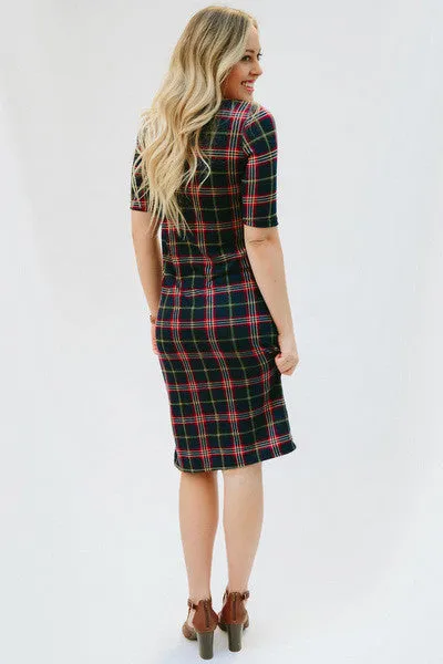 Plaid Tee Dress: Navy/Red/Green