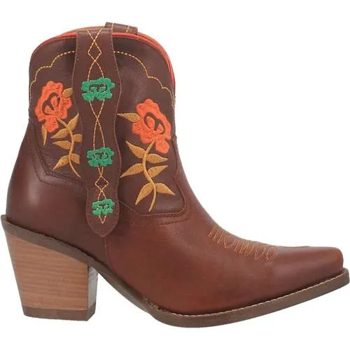 Play Pretty Brown Leather Embroidered Floral Booties (DS)