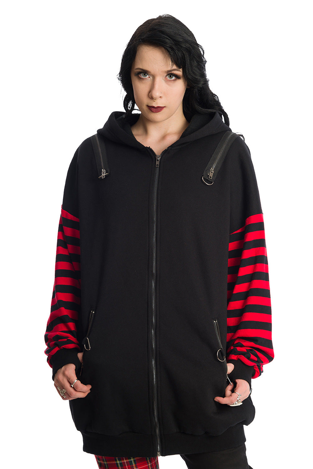 Portia Hoodie Zip Red Stripe