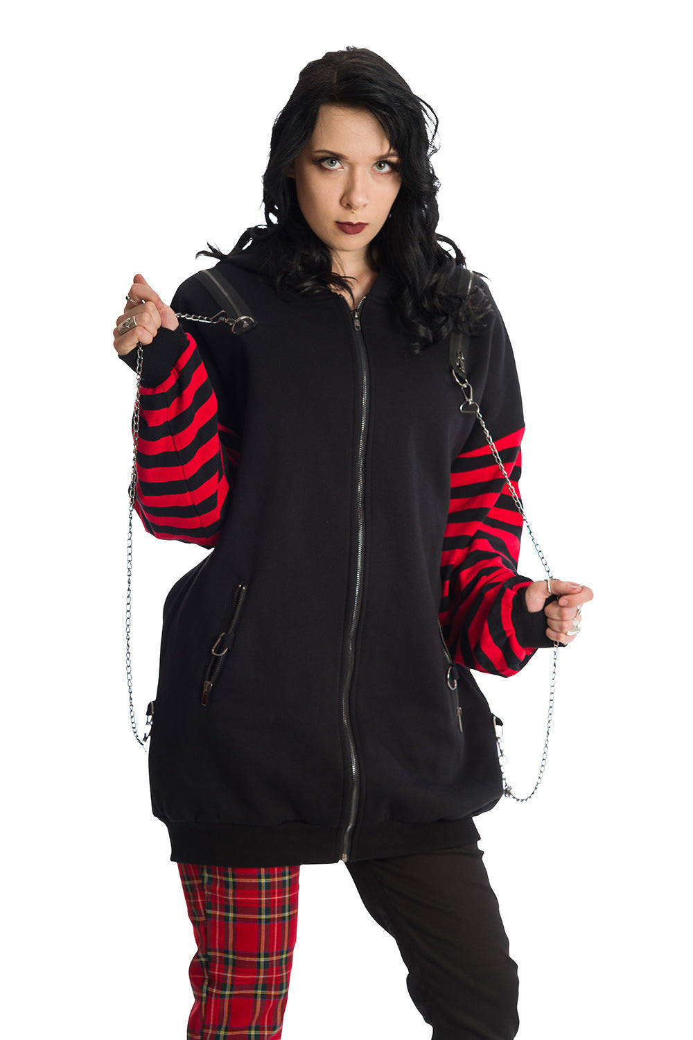 Portia Hoodie Zip Red Stripe