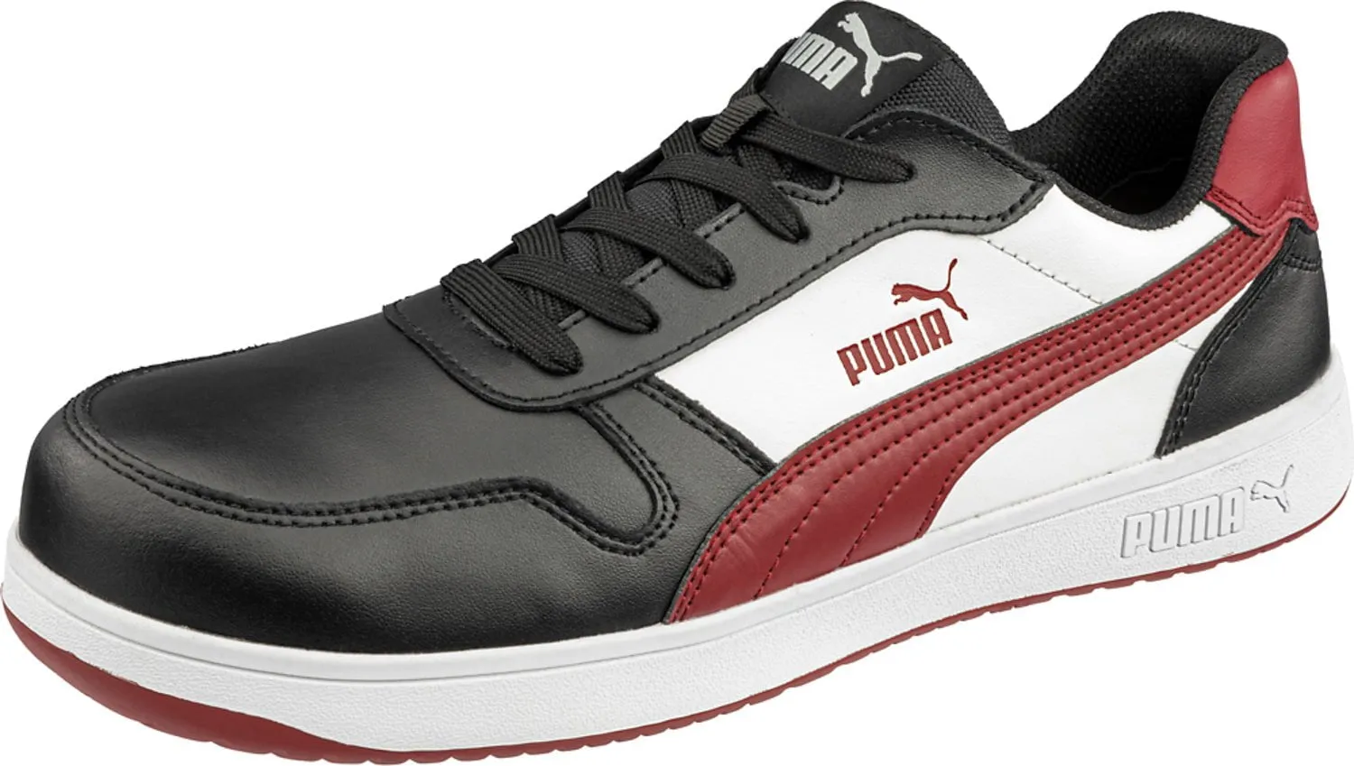 Puma Safety Womens Frontcourt Low ASTM EH Black/White/Red Leather Work Shoes