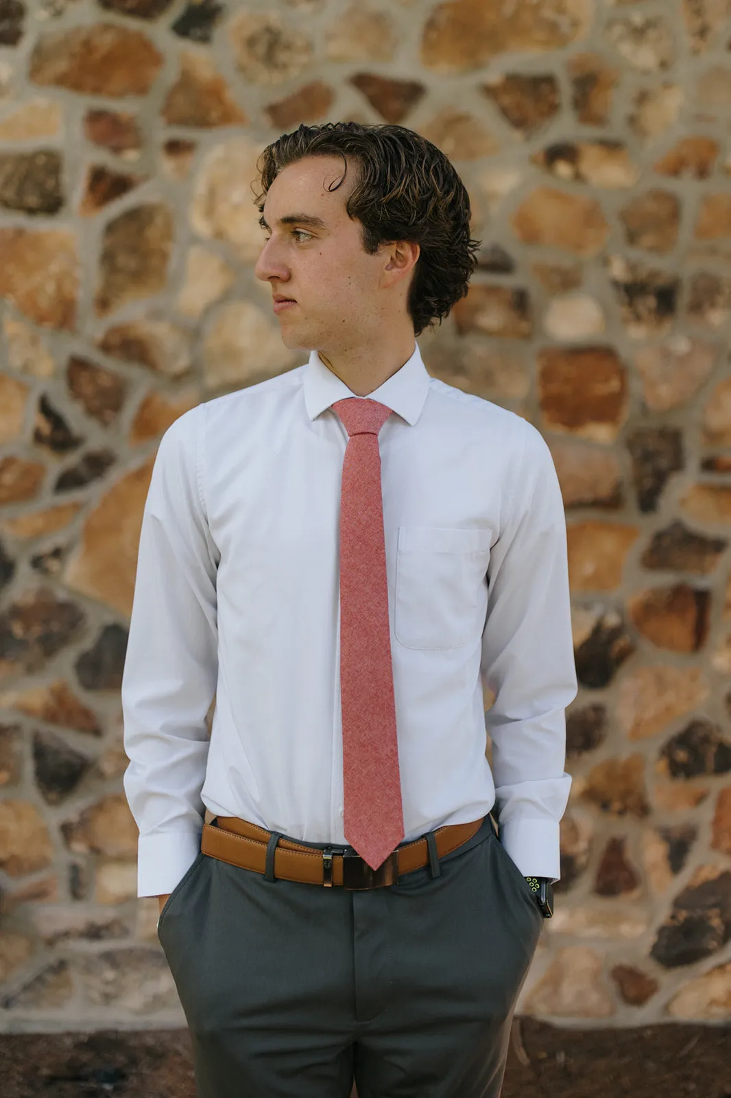 R&B Red Tie w/ Small White Twill