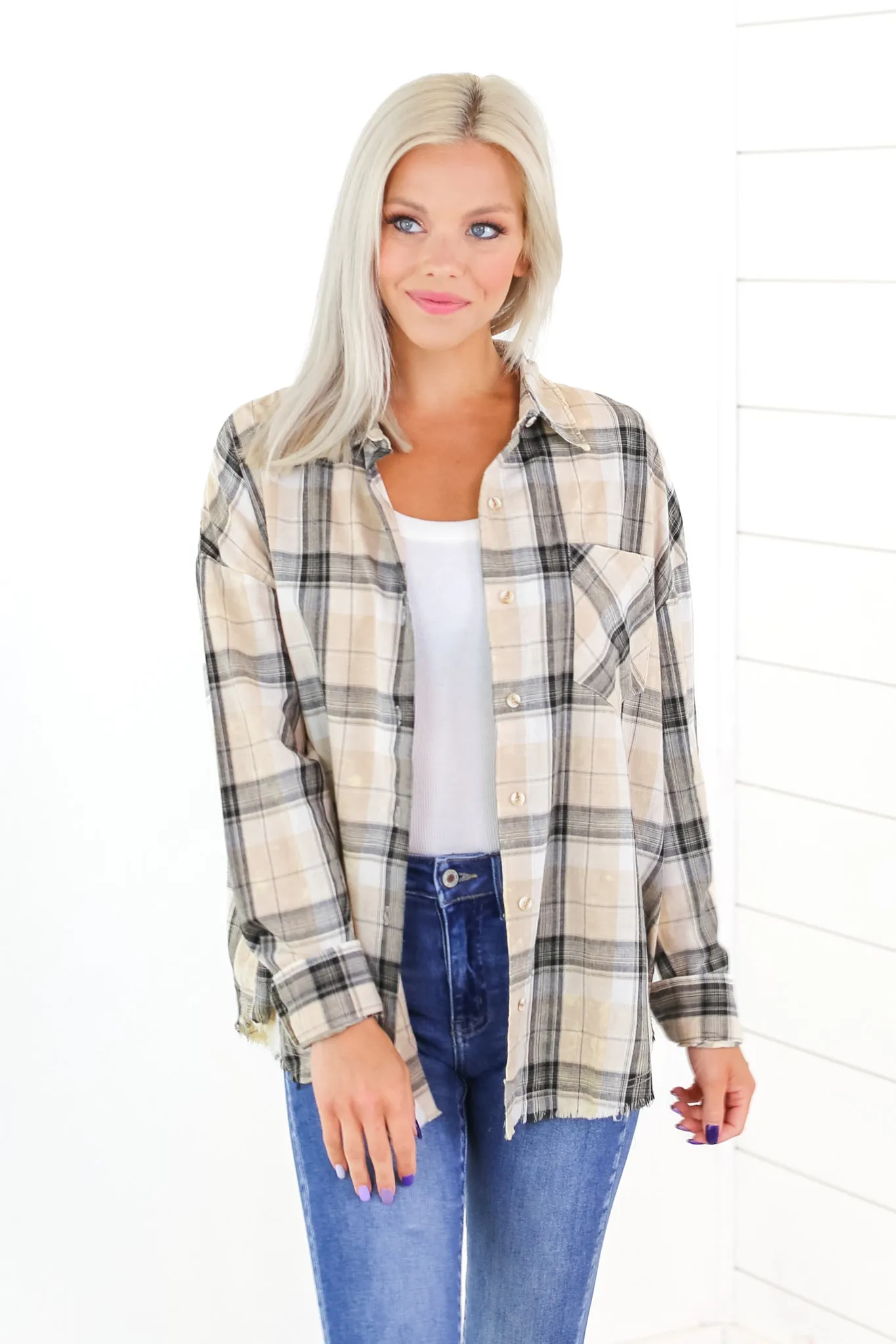 Remington Plaid Button Top