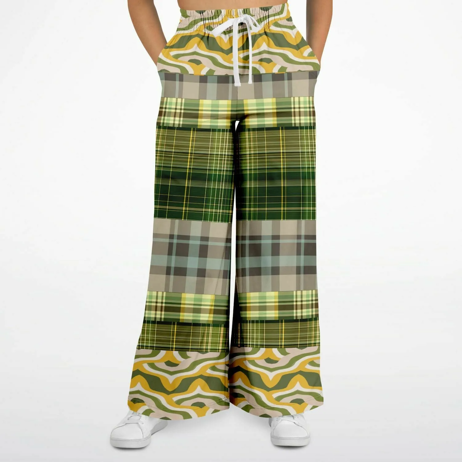 Rolling Green Plaid Eco-Poly Stretchy Phat Bellbottoms