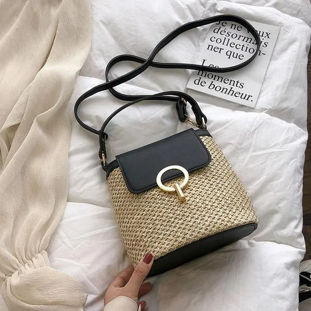 Small Straw Bucket Bags For Women 2019 Summer Crossbody Bags Lady Travel Purses and Handbags Female Shoulder Messenger Bag