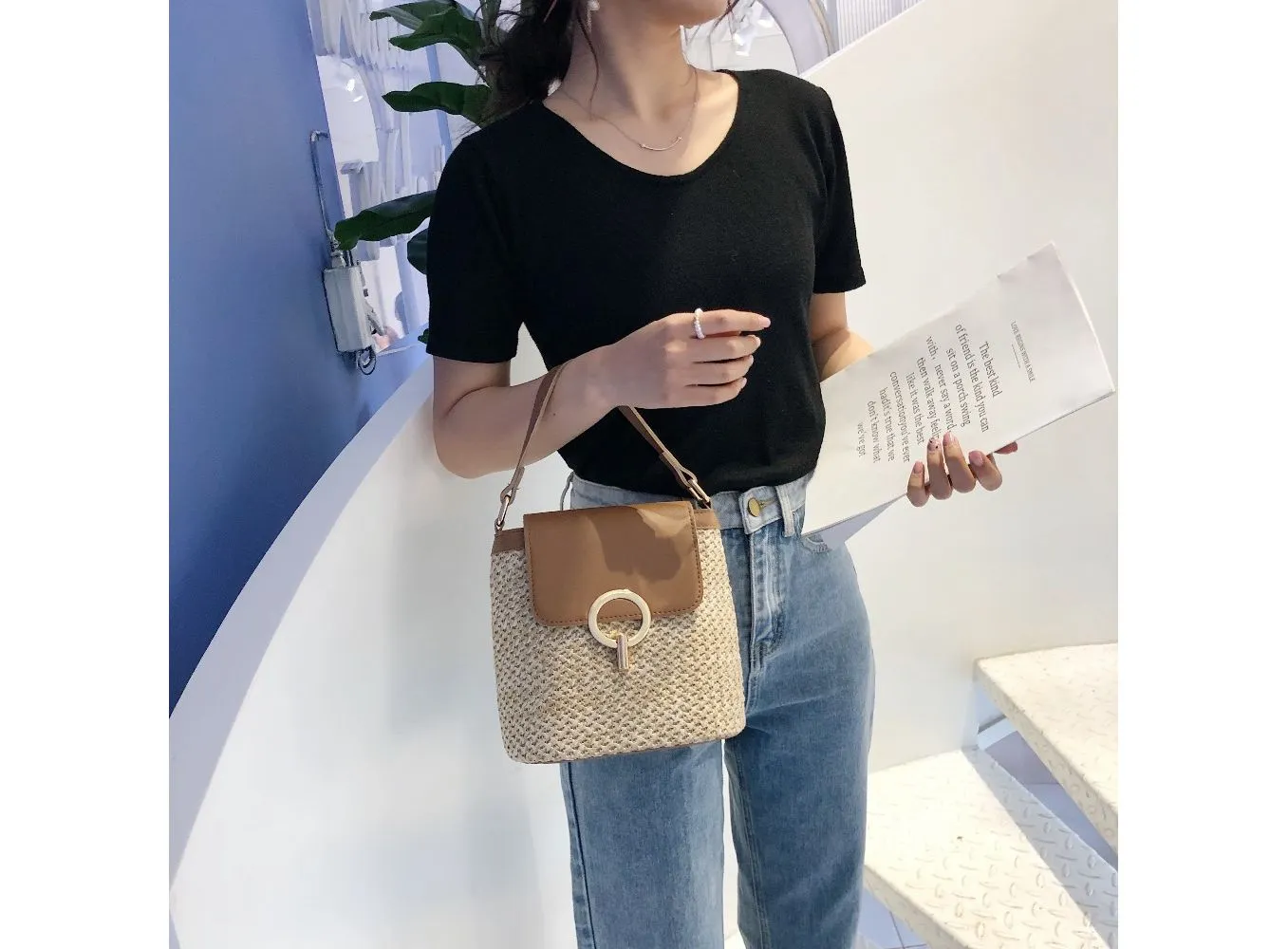 Small Straw Bucket Bags For Women 2020 Summer Crossbody Bags Lady Travel Purses and Handbags Female Shoulder Messenger Bag|Shoul