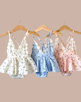 Strap Back Floral Romper | Blue