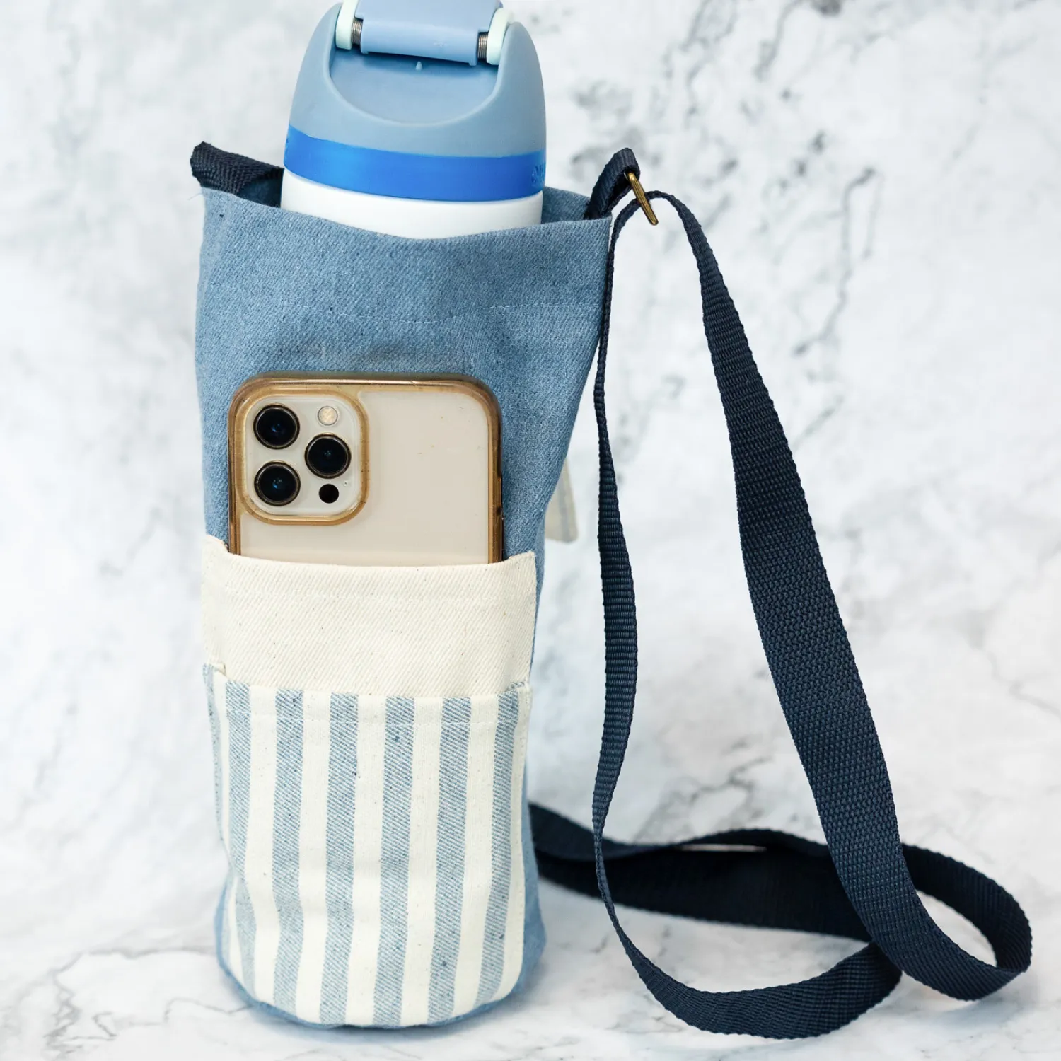 Upcycled Denim Water Bottle Holder Bag