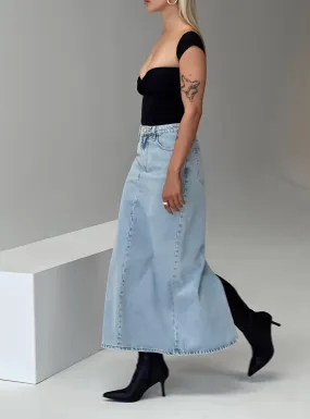 Whessler Split Back Denim Midi Skirt Light Wash