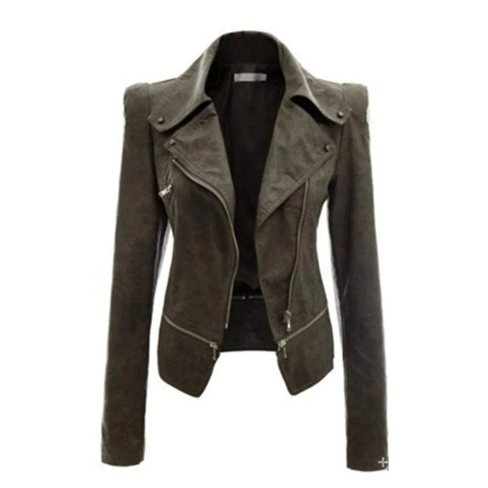 Women's Punk Turn-down Collar Zipper Faux Leather Jackets