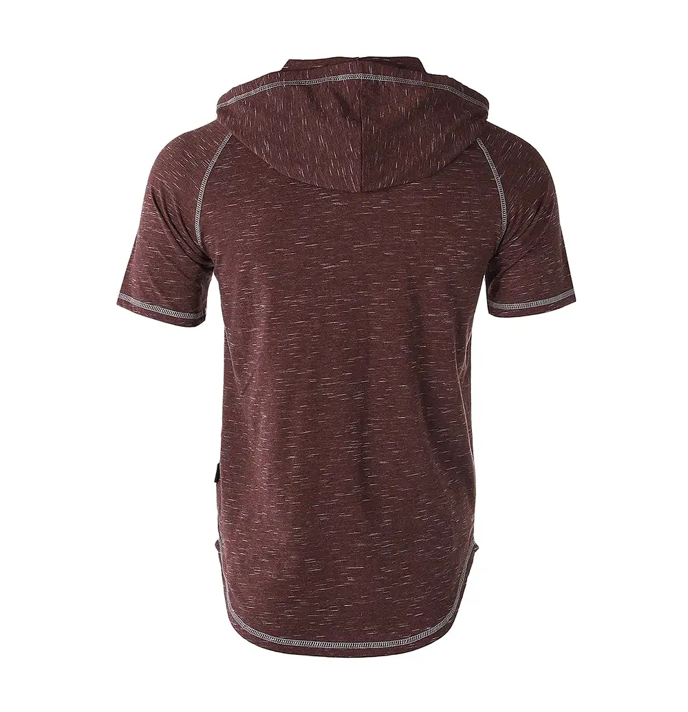 ZIMEGO Short Sleeve Raglan Henley Hoodie Round Bottom Semi Longline T-Shirt